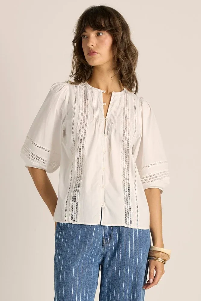 Fate + Becker | Freya Lace Trim Blouse | White