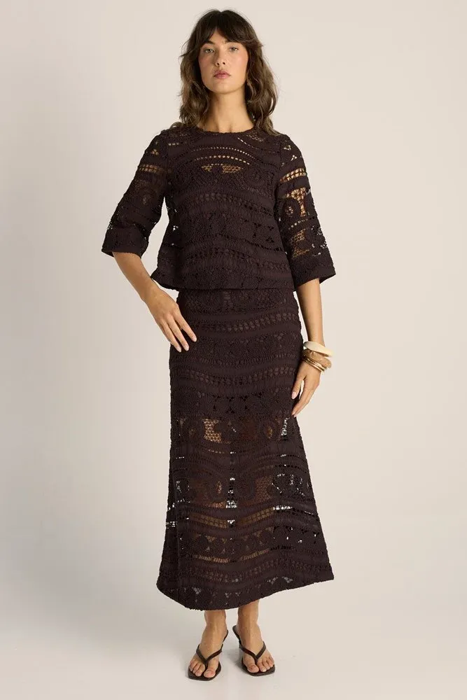 Fate + Becker | Gaia Lace Skirt | Chocolate