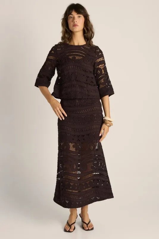 Fate + Becker | Gaia Lace Skirt | Chocolate