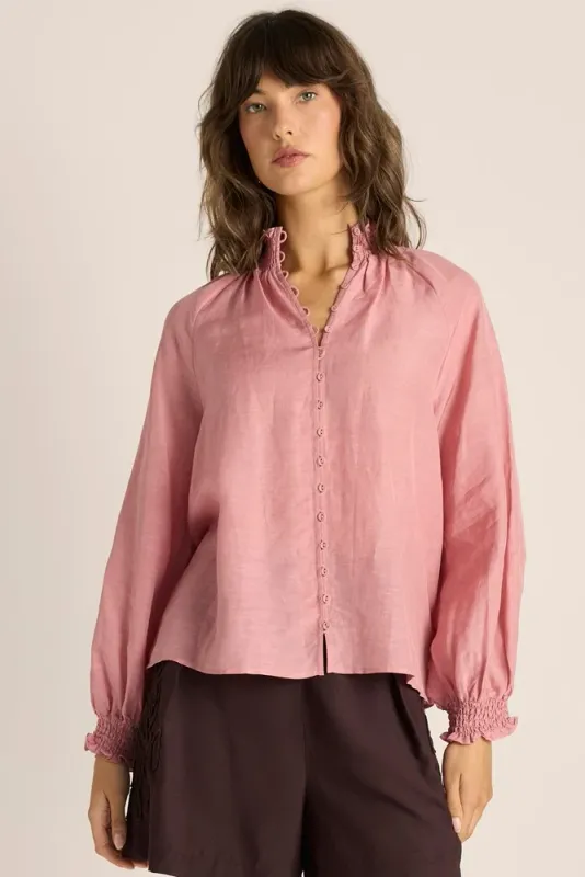 Fate + Becker | Lani Shirred Blouse | Dusty Rose