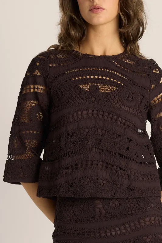Fate + Becker | Gaia Lace Top | Chocolate
