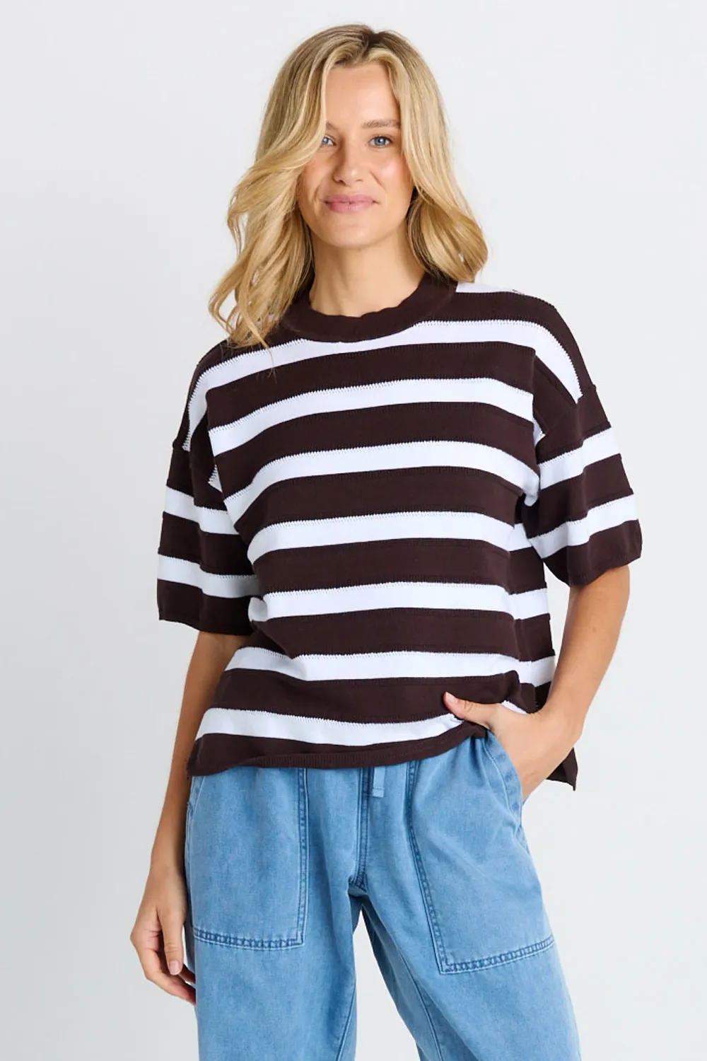 Betty Basic | Libby Boxy Top | Chocolate Brown Stripe