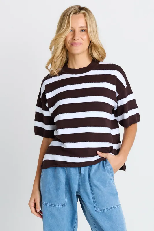 Betty Basic | Libby Boxy Top | Chocolate Brown Stripe