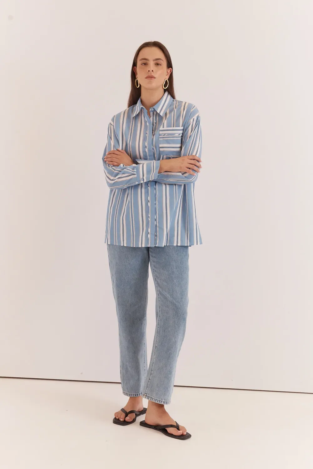 Sass | Nyx Piped Stripe Shirt | Blue Stripe