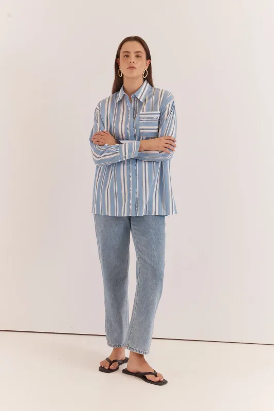 Sass | Nyx Piped Stripe Shirt | Blue Stripe