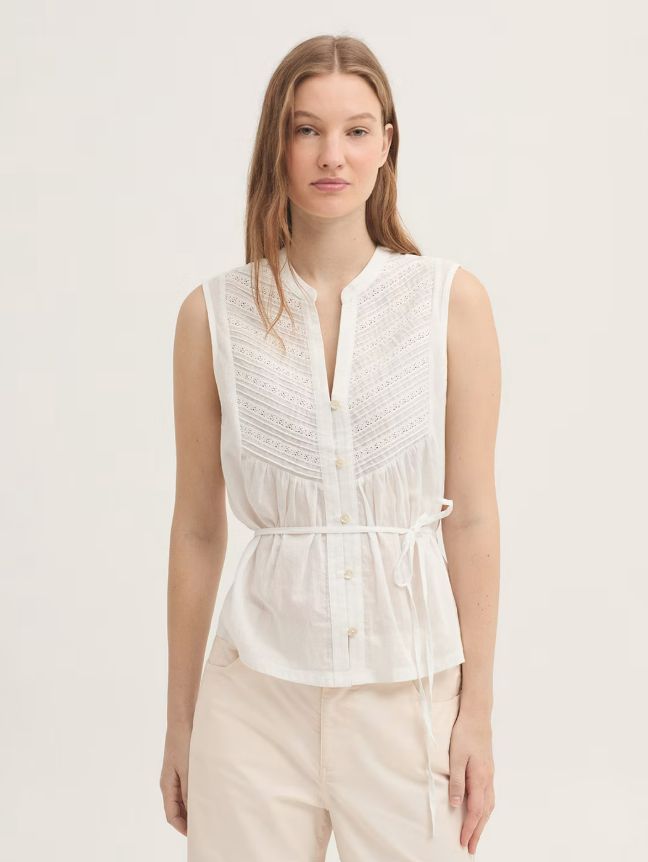 Nice Things | Blend shirt with lace edging | White