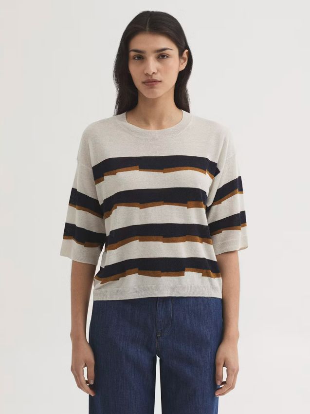 Nice Things | Broken Stripes jumper | Navy