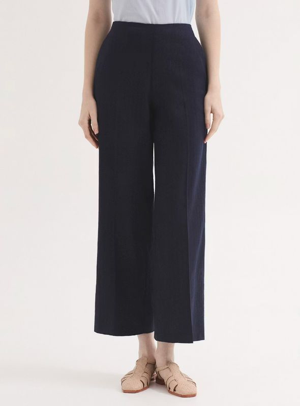 Nice Things | Herringbone linen and cotton jacquard trousers | Navy