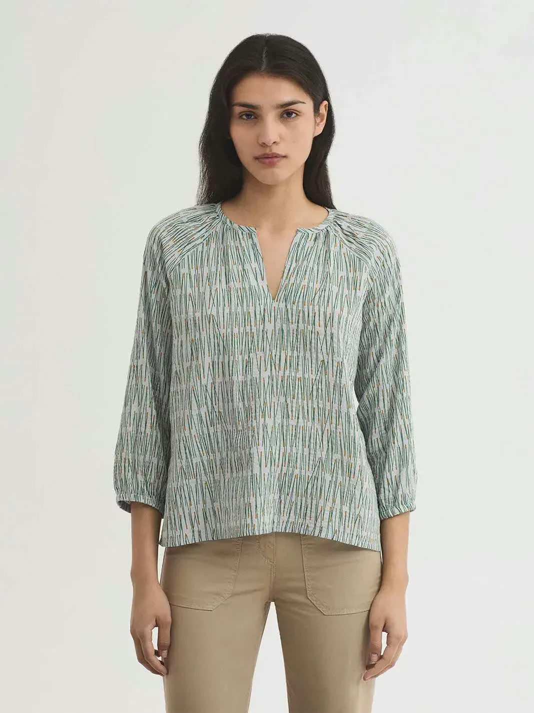 Nice Things | Pine needle print Blouse | Light Grey