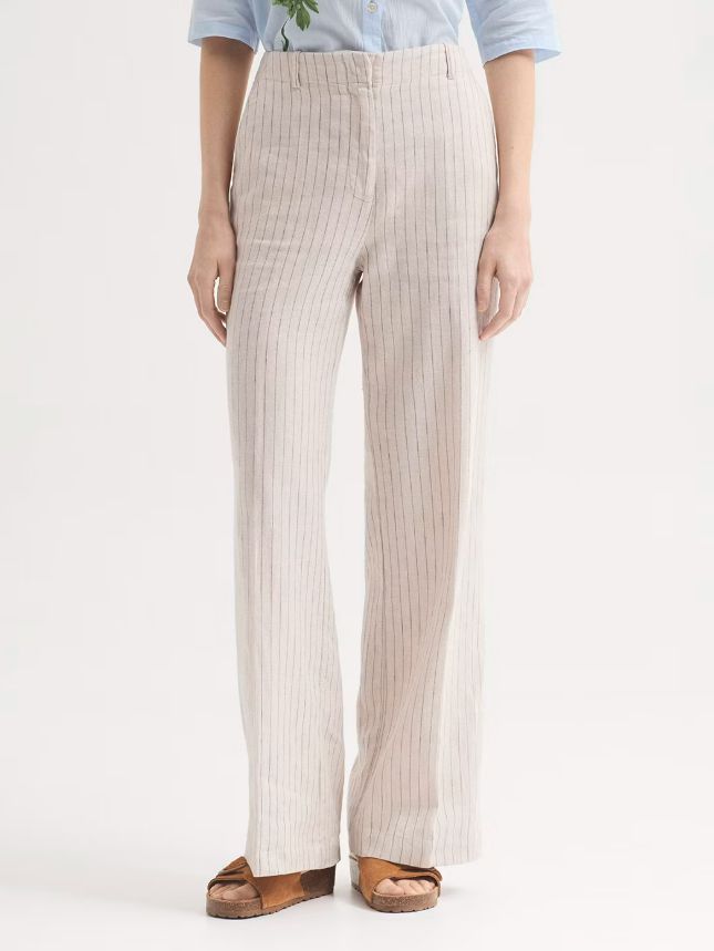 Nice Things | Pinstripe linen and cotton trousers | Ecru