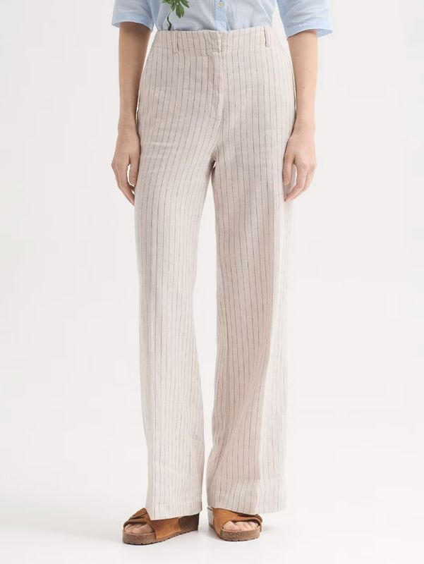 Nice Things | Pinstripe linen and cotton trousers | Ecru