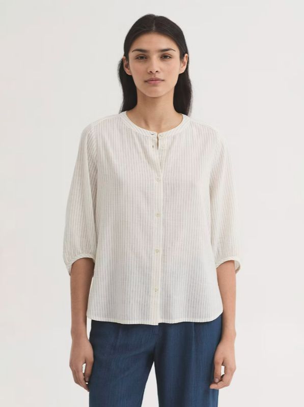 Nice Things | Striped cotton blouse | Ecru