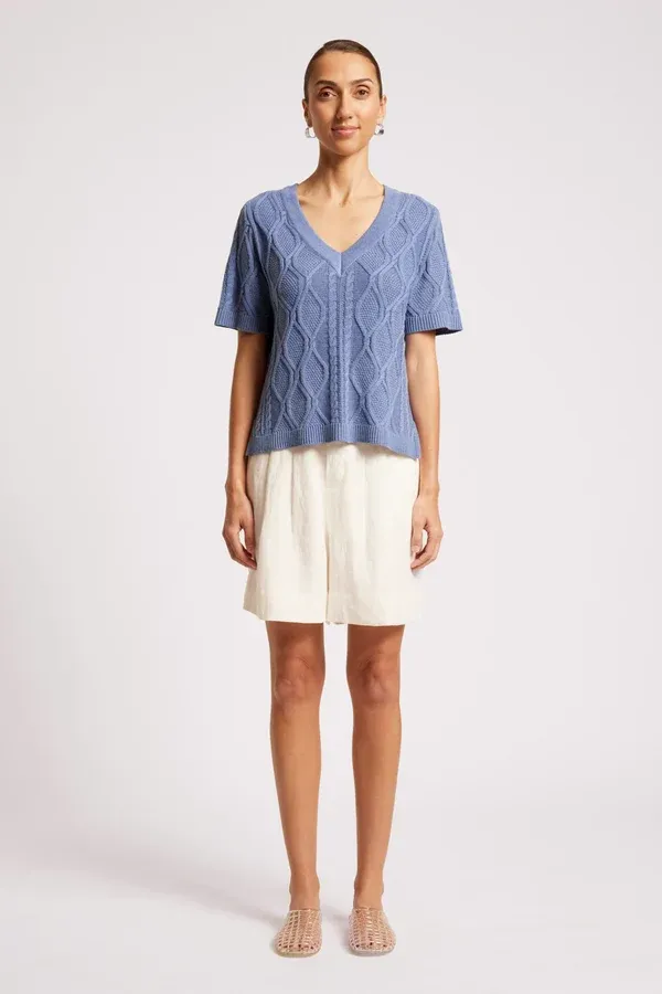 Eb + Ive | Casa Cable V Neck | Marine