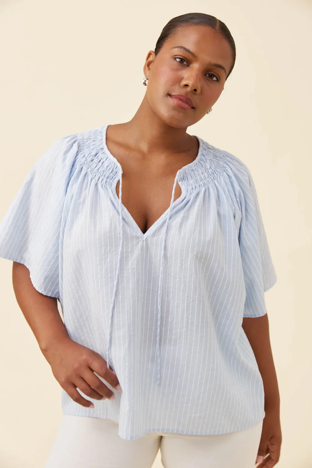Isle of Mine | Lyndell Shirred Top | Light Blue Isle of Mine | Lyndell Shirred Top | Light Blue