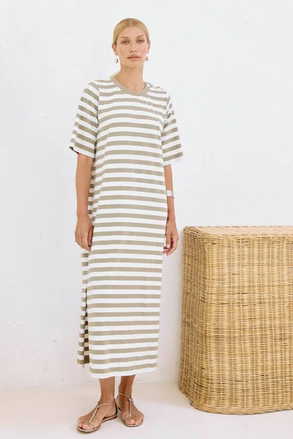 Eb &amp; Ive | Studio Stripe T Shirt Dress | Olive