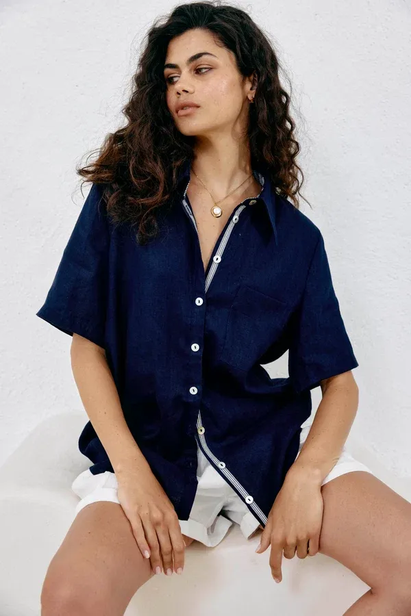 Eb &amp; Ive | Studio Short Sleeve Shirt | Indigo