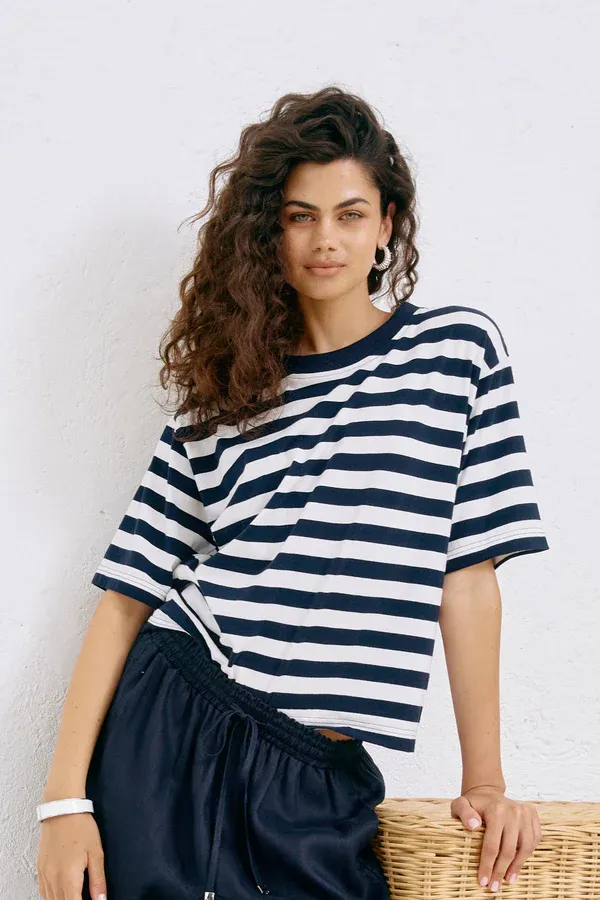 Eb &amp; Ive | Studio stripe Tshirt | Indigo