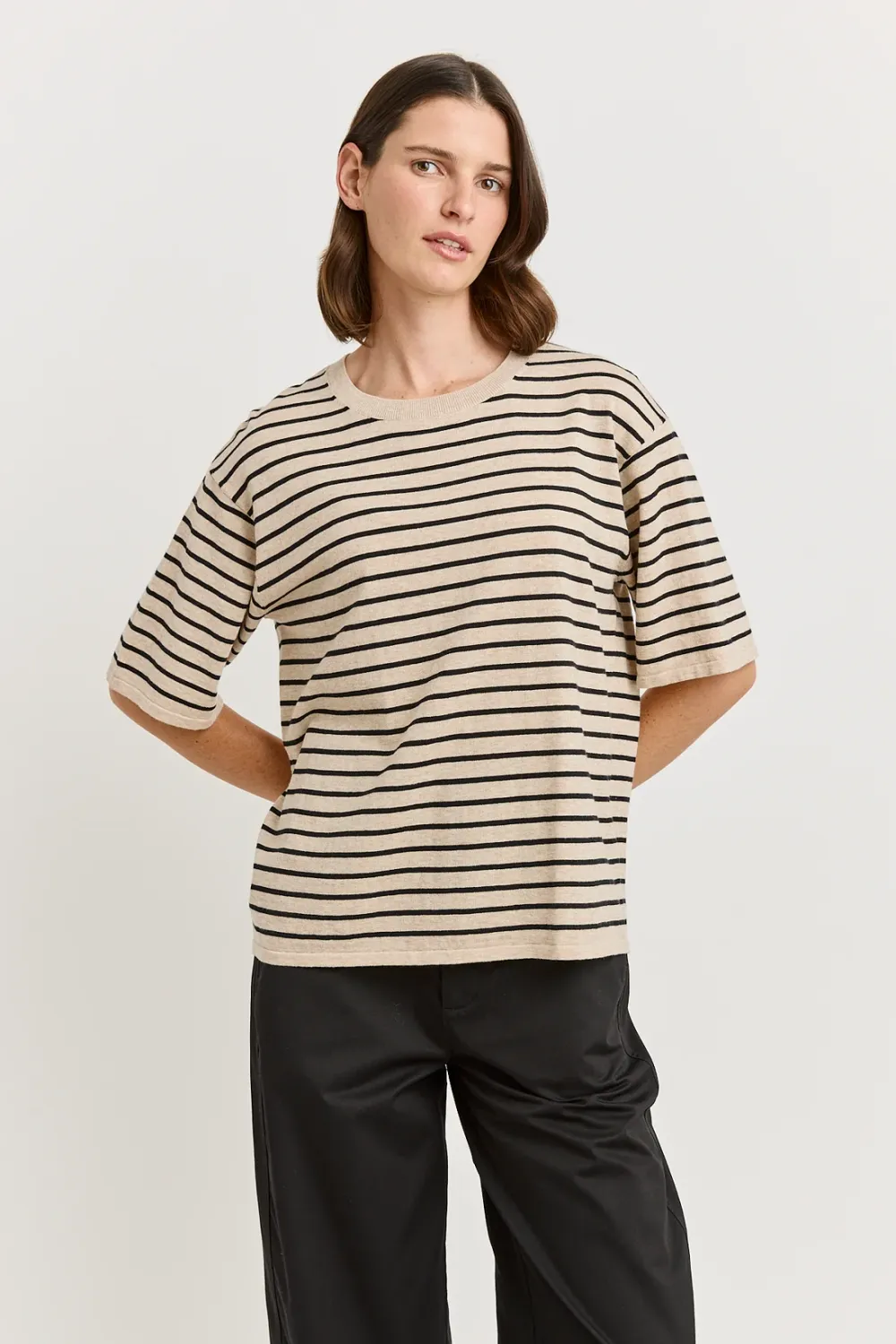 Toorallie | Relaxed Stripe Knit Tee | Jute