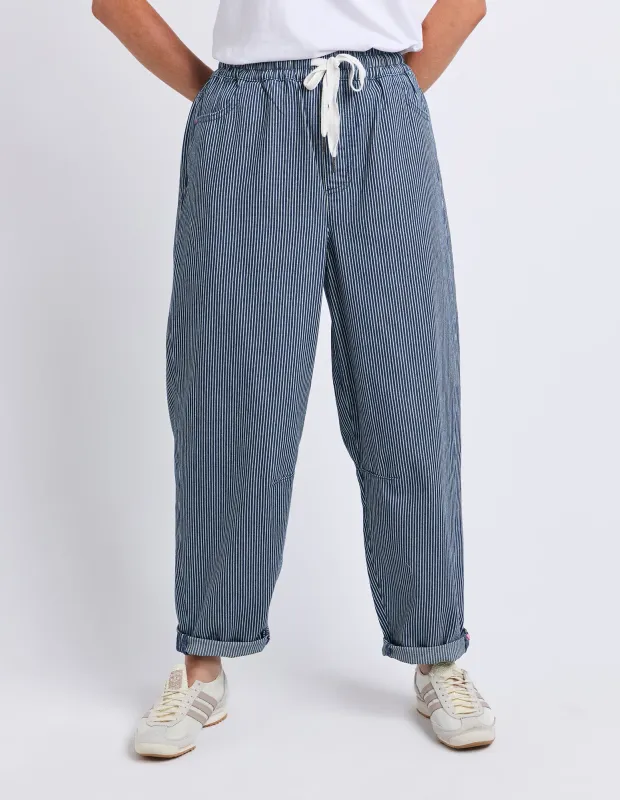 Elm | Penny Pinstripe Barrel Jogger | Blue and White Stripe