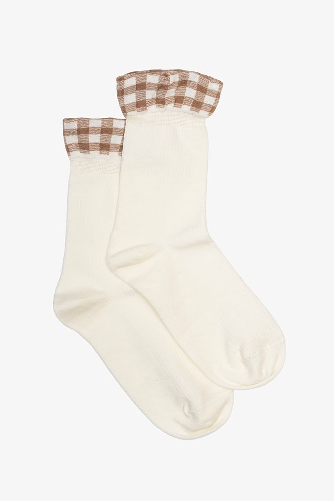Antler | Gingham Ruffle Sock | Oat