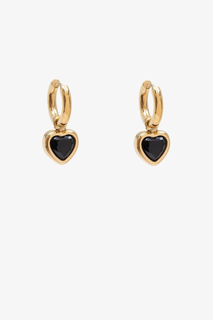 Antler | Black Heart Earring | Gold