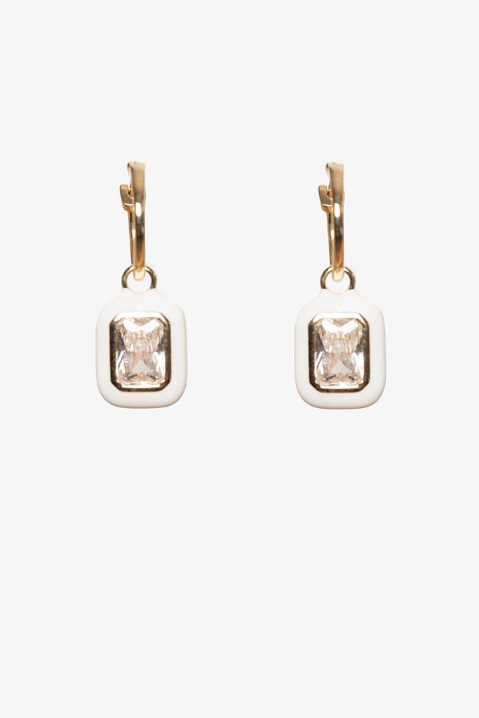 Antler | White Diamante Huggie | Gold