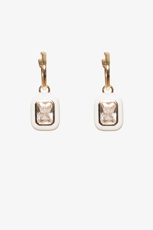 Antler | White Diamante Huggie | Gold