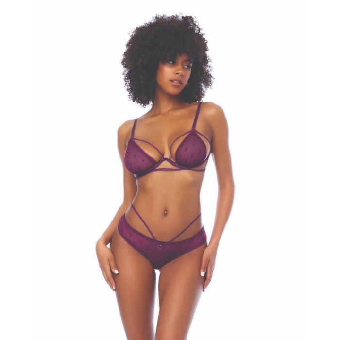 Dot Mesh Underwire Top w/Open Back Panty, Size: s-m