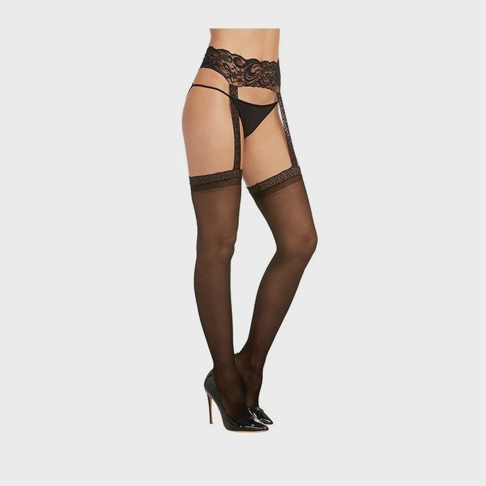 Sheer Suspender Pantyhose - Black - One Size