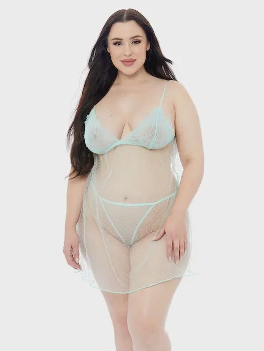 Mint Mesh Babydoll Plus Size (1X)