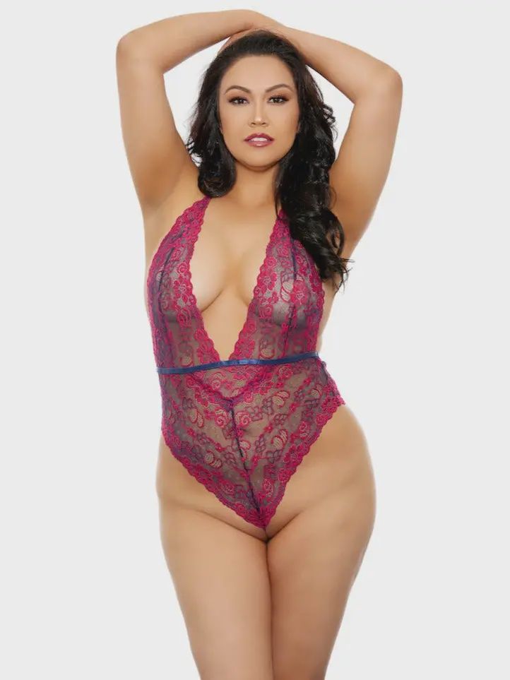 Two Tone Lace Bodysuit Plus Size