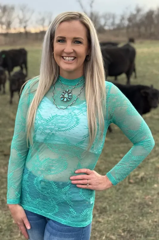 Teal Lace Long Sleeve