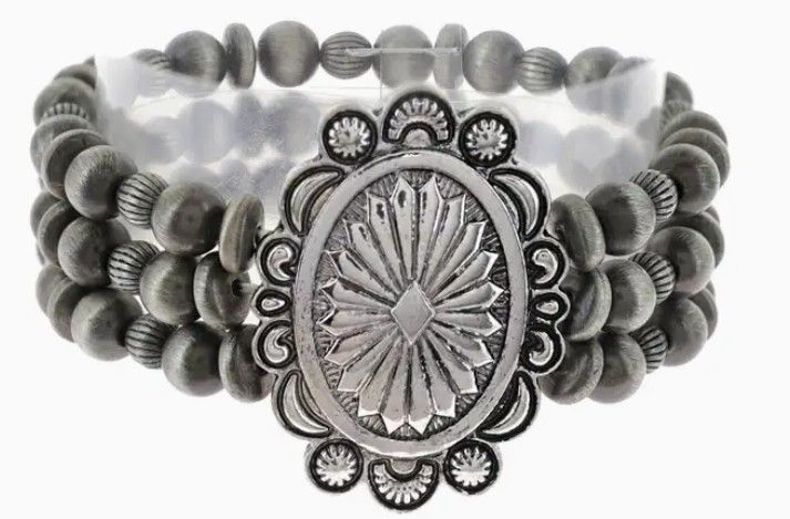 3 Layer Western Concho Navajo Pearl Beaded Bracelet