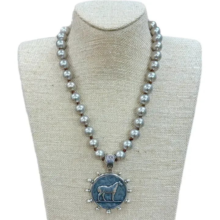Horse Coin Pendant on Faux Navajo Pearls