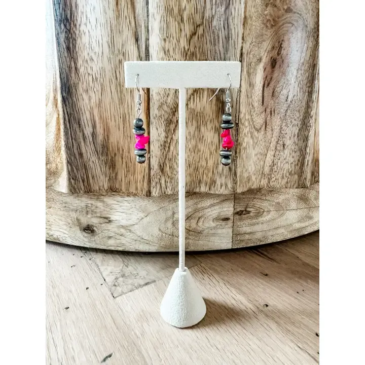 Western Chip Stone Dangle Earrings - Pink