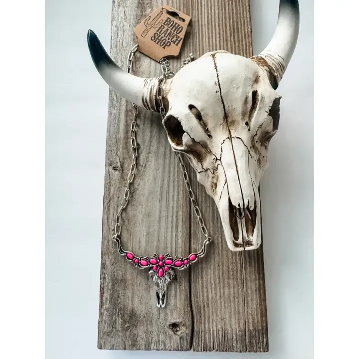 Western Steer Skull Pendant w/ Pink