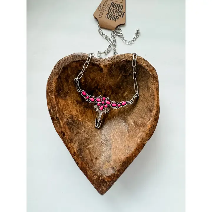 Western Steer Skull Pendant w/ Pink