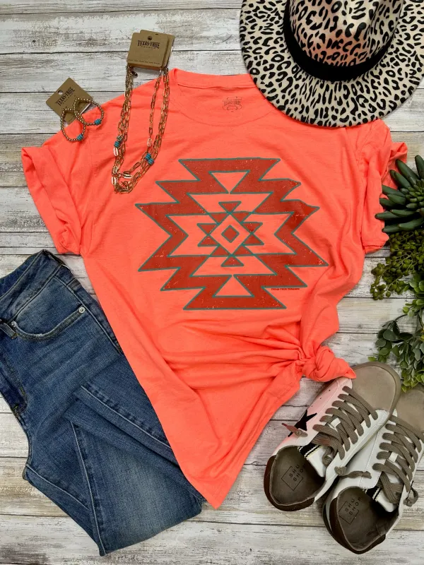 Coral Aztec Puff Tee