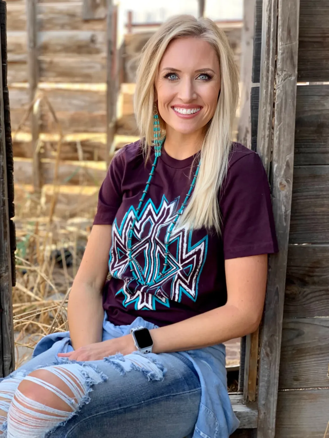 Oxblood Black Aztec Tee