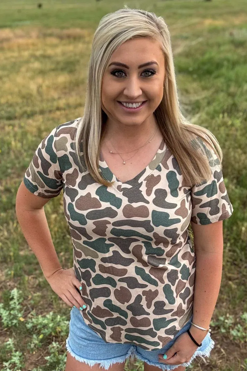 Camo V Neck