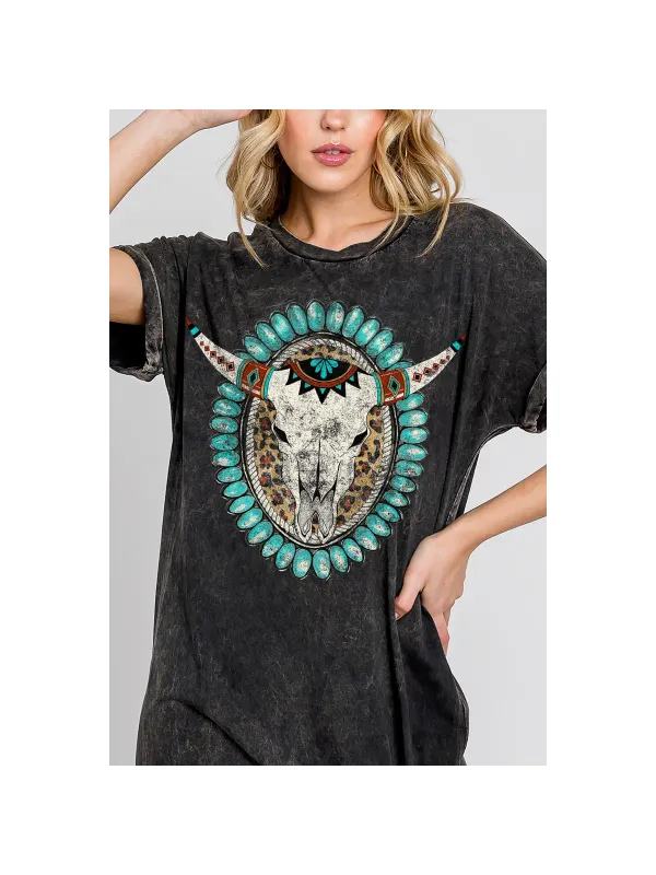 Cow Skull T-Shirt Dress