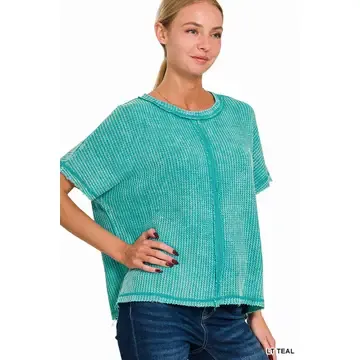 Teal Washed Waffle Top W/ Back Patch L/XL