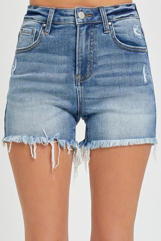 High Rise Plus Size Shorts - Medium Wash