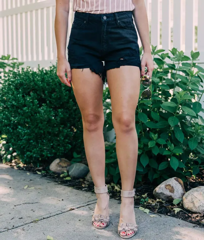 High Rise Frayed Black Shorts