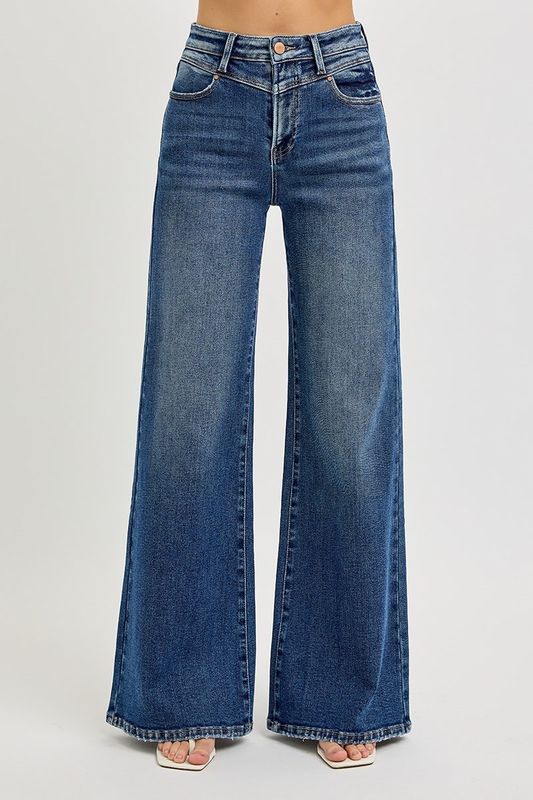 High Rise Wide Front Yoke Detailed Jean