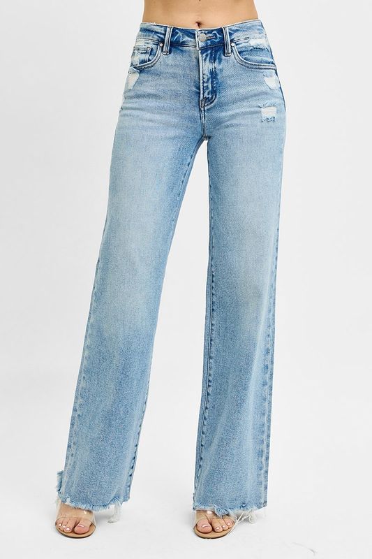 Tummy Control Light Wash Mid Rise Wide Leg Plus Size Jean