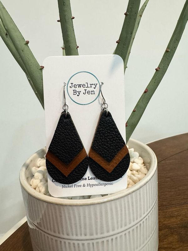 Triple Stacked Black Leather Earrings