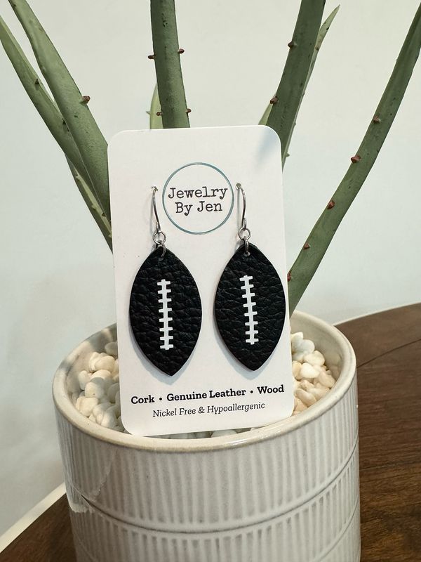 Black Leather Football Earrings