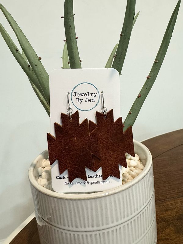 Brown Leather Aztec Earrings