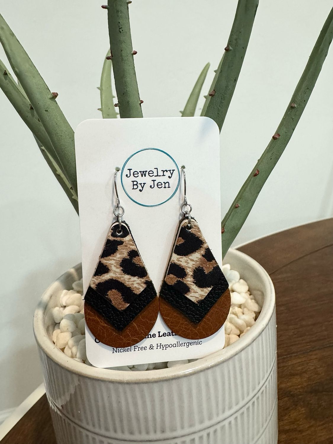 Triple Stacked Leopard Leather Earrings